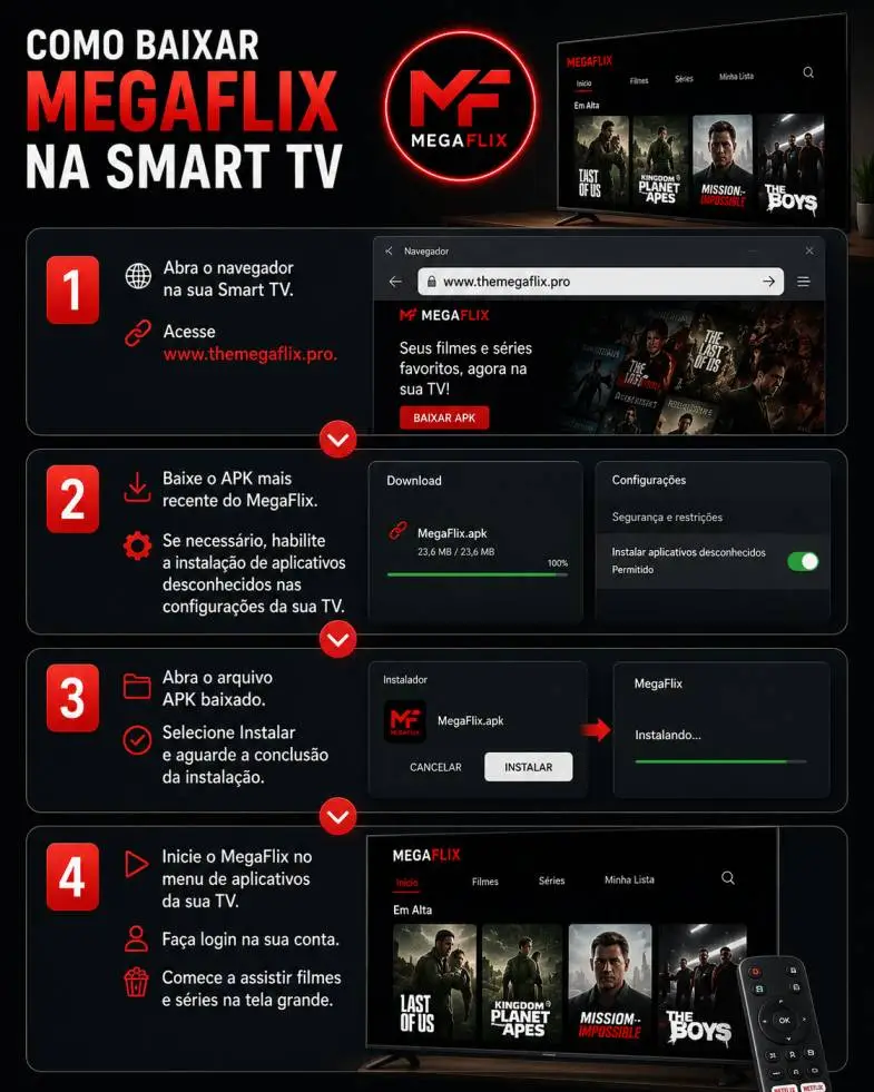 Como baixar o Megaflix no Android Como baixar o Megaflix na Smart TV